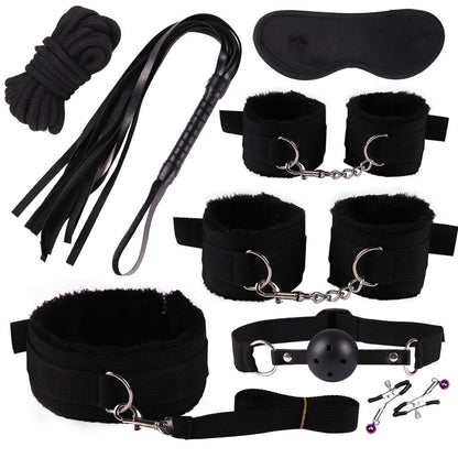 Exotic Accessories Nylon Sex Bondage Set Lingerie Handcuffs Whip Rope Anal Vibrator 11PCS/SET