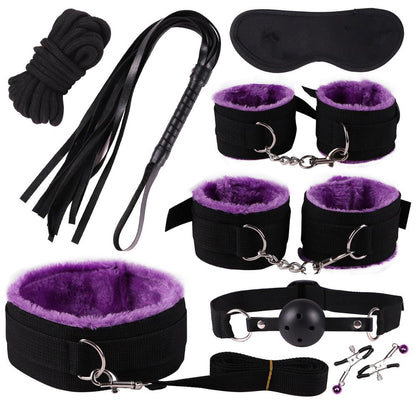 Exotic Accessories Nylon Sex Bondage Set Lingerie Handcuffs Whip Rope Anal Vibrator 11PCS/SET