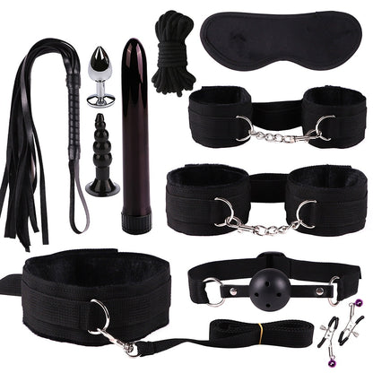 Exotic Accessories Nylon Sex Bondage Set Lingerie Handcuffs Whip Rope Anal Vibrator 11PCS/SET